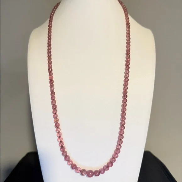 ~25" Graduated PINK TOURMALINE beaded necklace w/ 14kt yellow gold C-clasp! - Picture 16 of 16